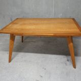 Dining table in blond oak compass feet 1950