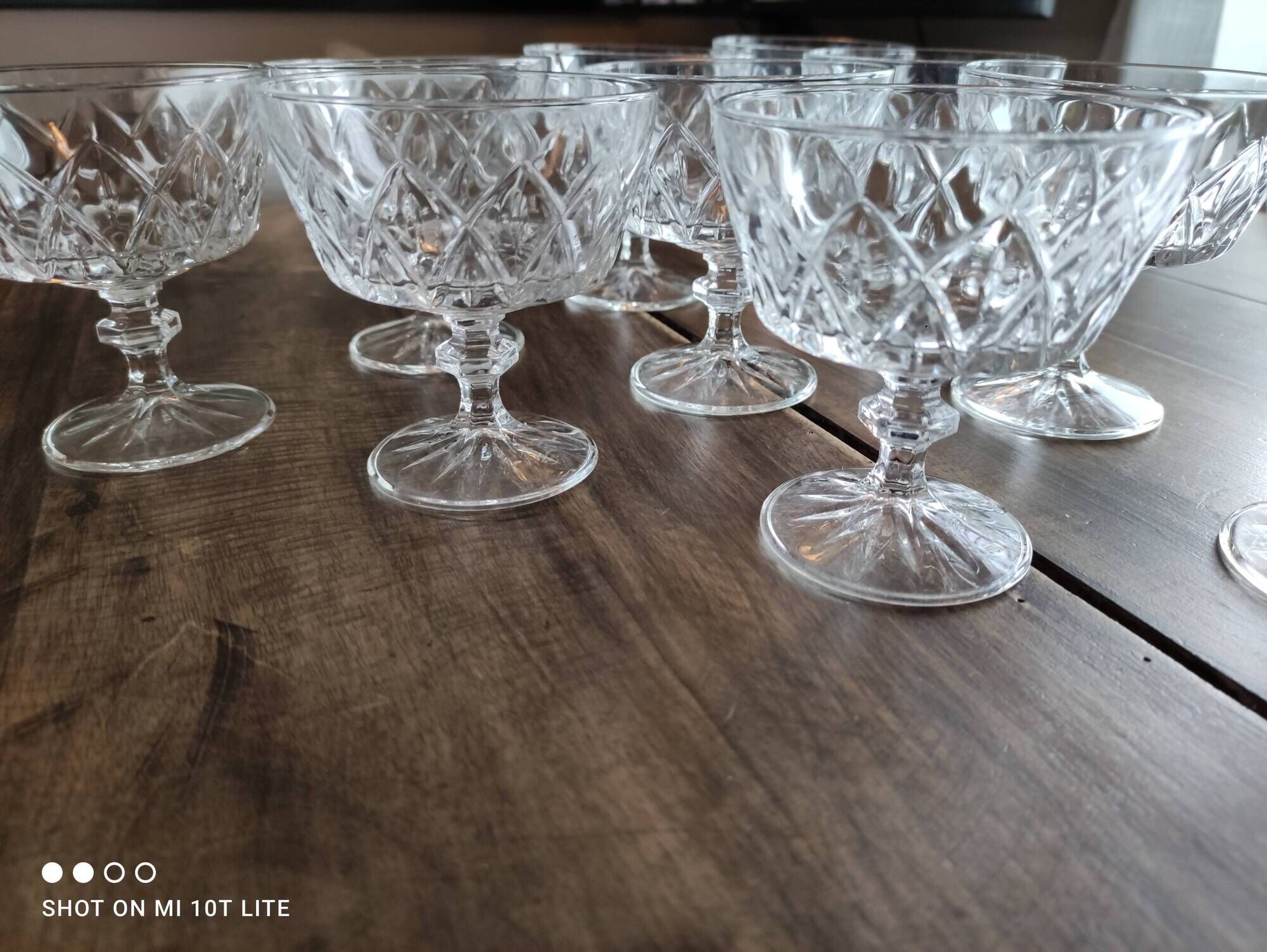 Set of 10 vintage champagne glasses in molded glass