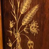 1980s solid wood bread bin decorated with a golden wheat sheaf
