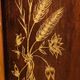 1980s solid wood bread bin decorated with a golden wheat sheaf