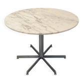 Vintage round dining table in white marble and chrome metal from the 1970s.