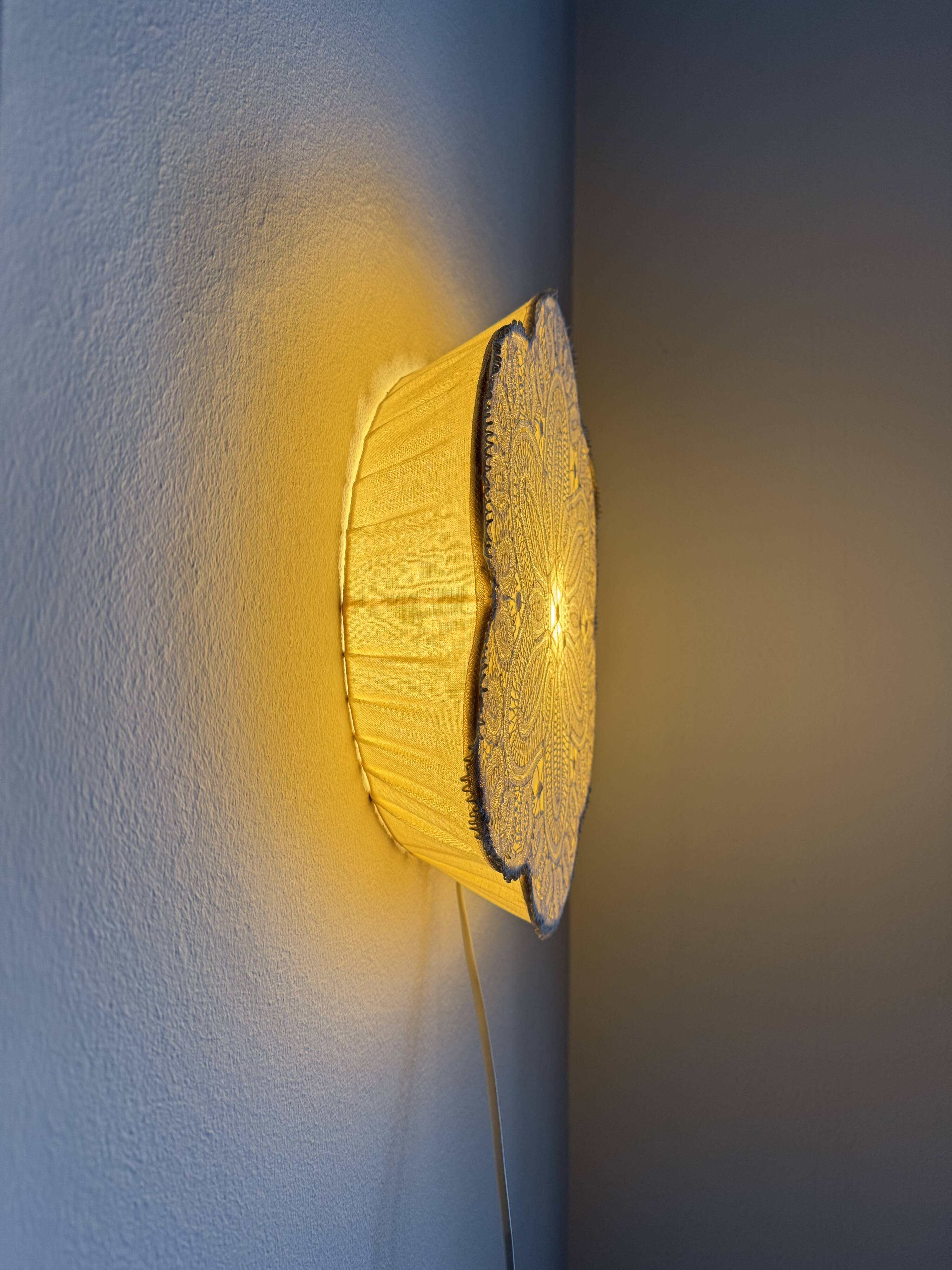 Textile Plafond /ceiling lamp, swedish modern, crochet, Flower shaped, 1940