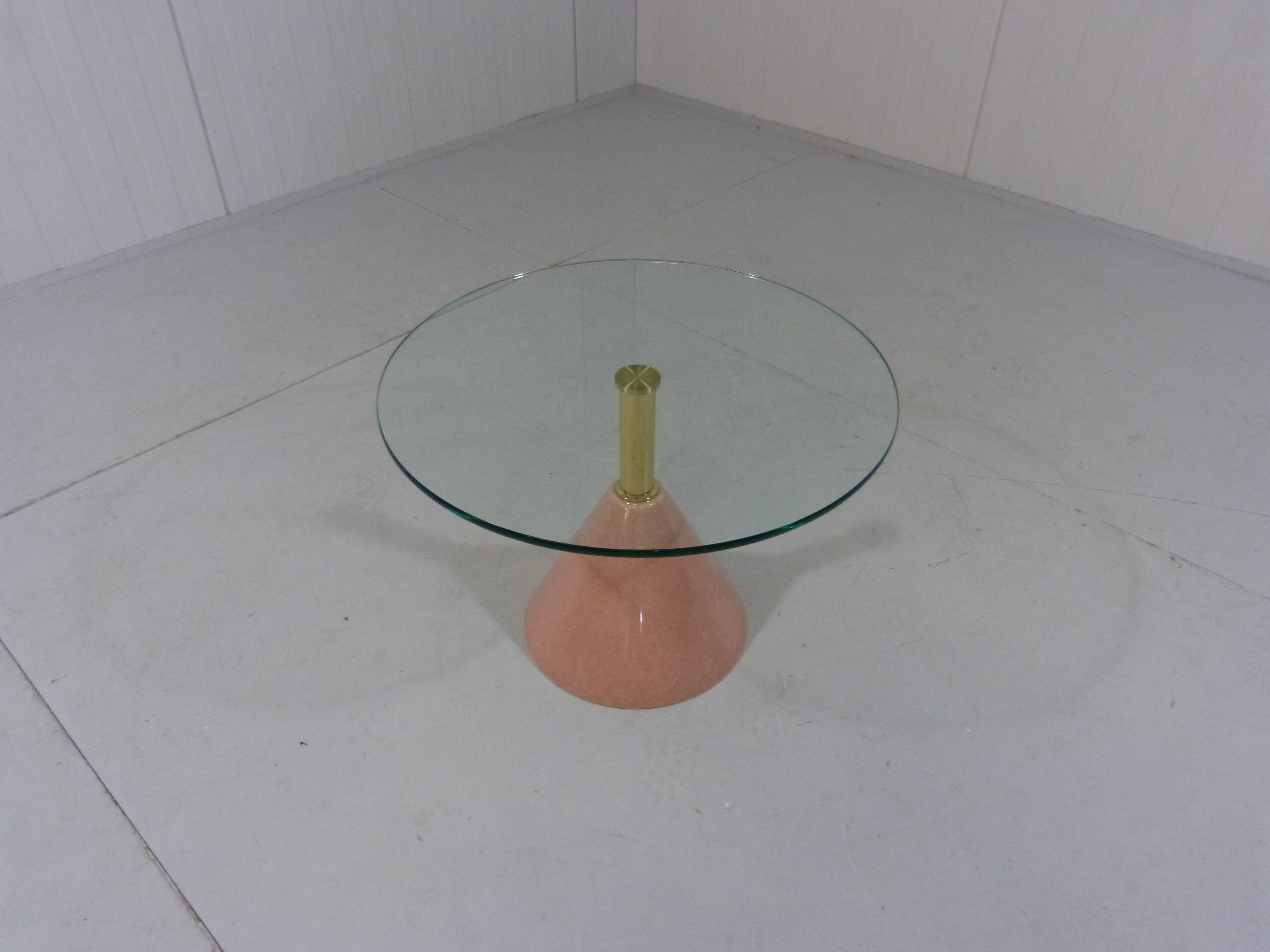 Italian Memphis style pink natural stone & glass side table 1980’s