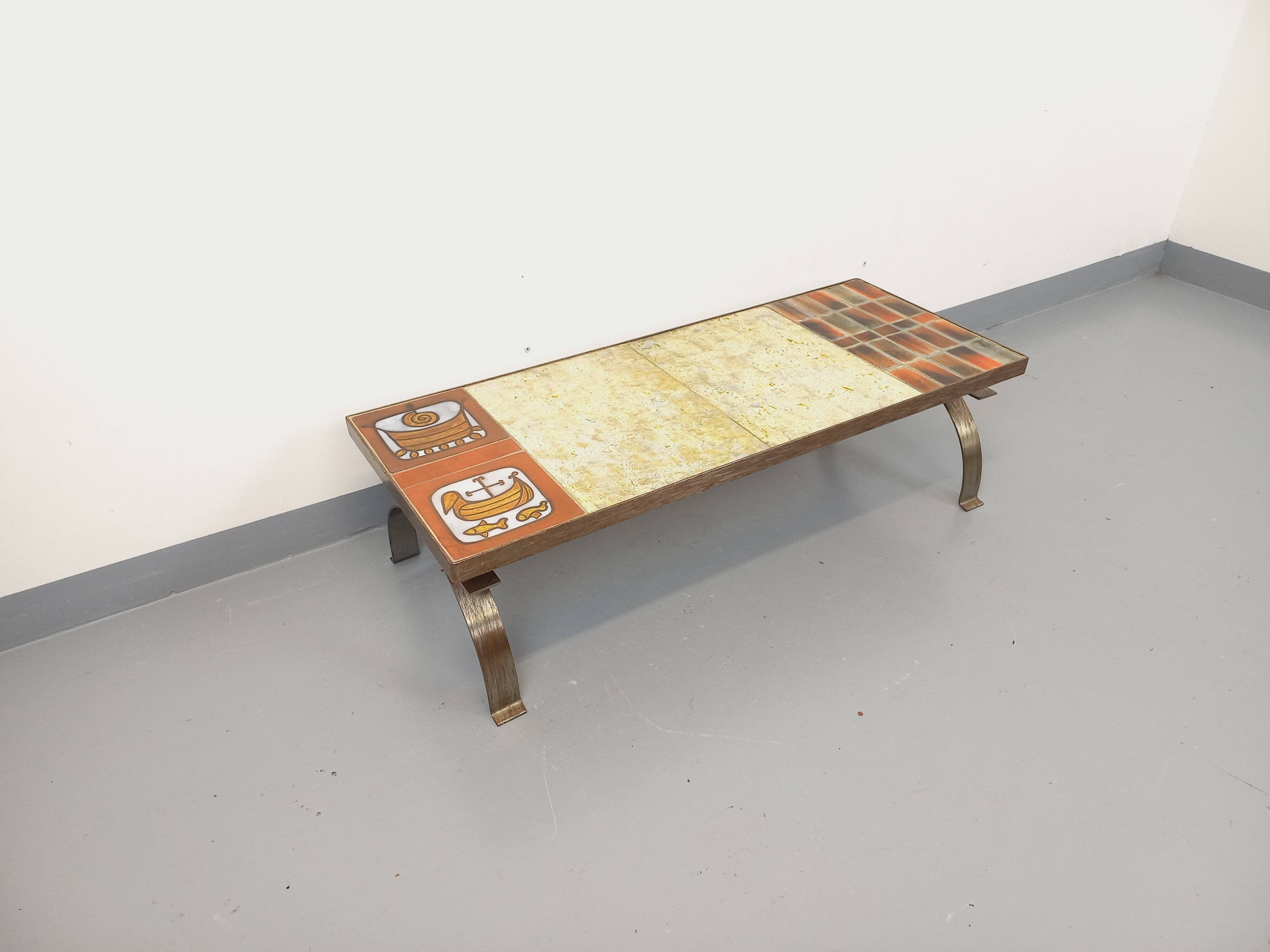 Vintage ceramic coffee table by Jean Gregorieff for Roche Bobois