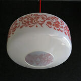 French suspension lamp in white opaline with red print pattern - comes with brass socket