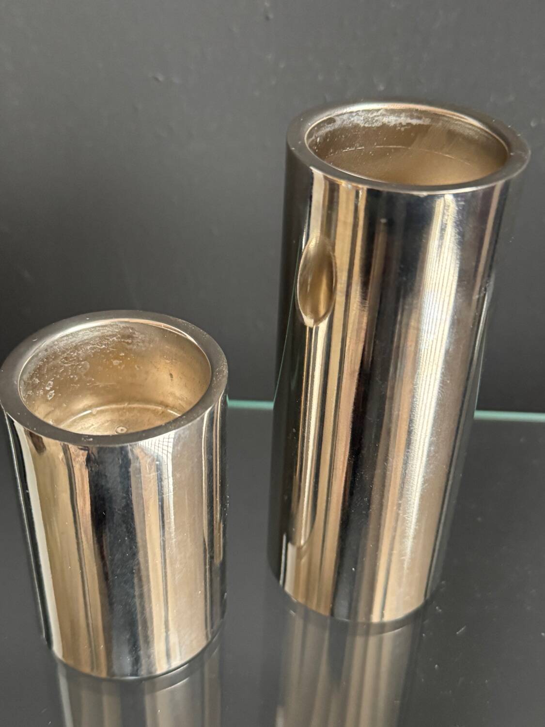 Chrome cylinder candlesticks from the 1980s