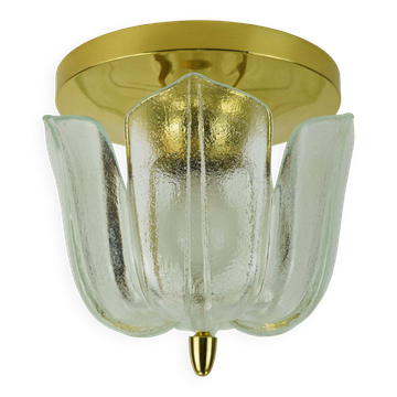 Limburg flush mount model a475 3031 flower-shaped glass shade and brass 70s
