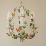 Romantic Vintage Italian Metal 3 Light Cage Chandelier Circa 1930s/40s