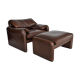 Maralunga armchair in leather & Ottoman by Vico Magistretti for Cassina 1970 s