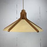 Midcentury teak and perkament pendant by Temde Leuchten, 1970s