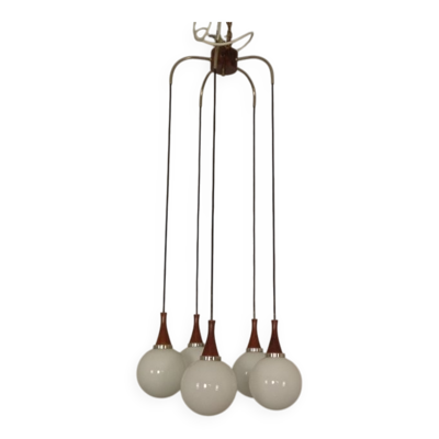 Danish Glass and Rosewood Cascade Ceiling Lamp, 1960s