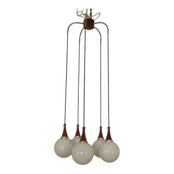 Danish Glass and Rosewood Cascade Ceiling Lamp, 1960s