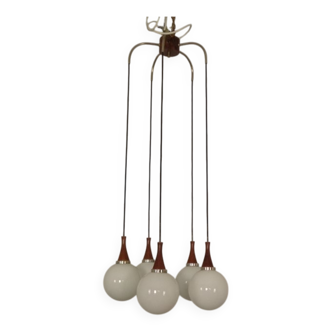 Danish Glass and Rosewood Cascade Ceiling Lamp, 1960s