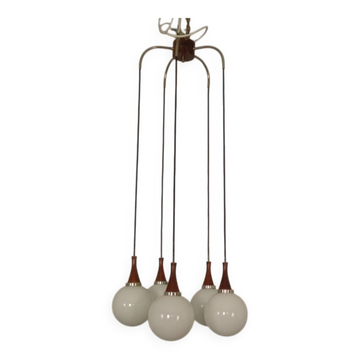 Danish Glass and Rosewood Cascade Ceiling Lamp, 1960s