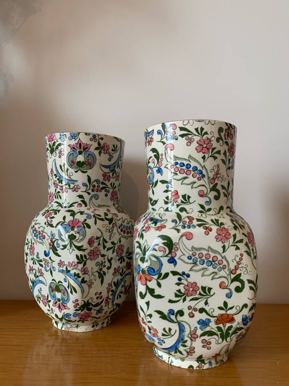 Luneville earthenware pot vases with flower pattern