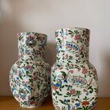 Luneville earthenware pot vases with flower pattern