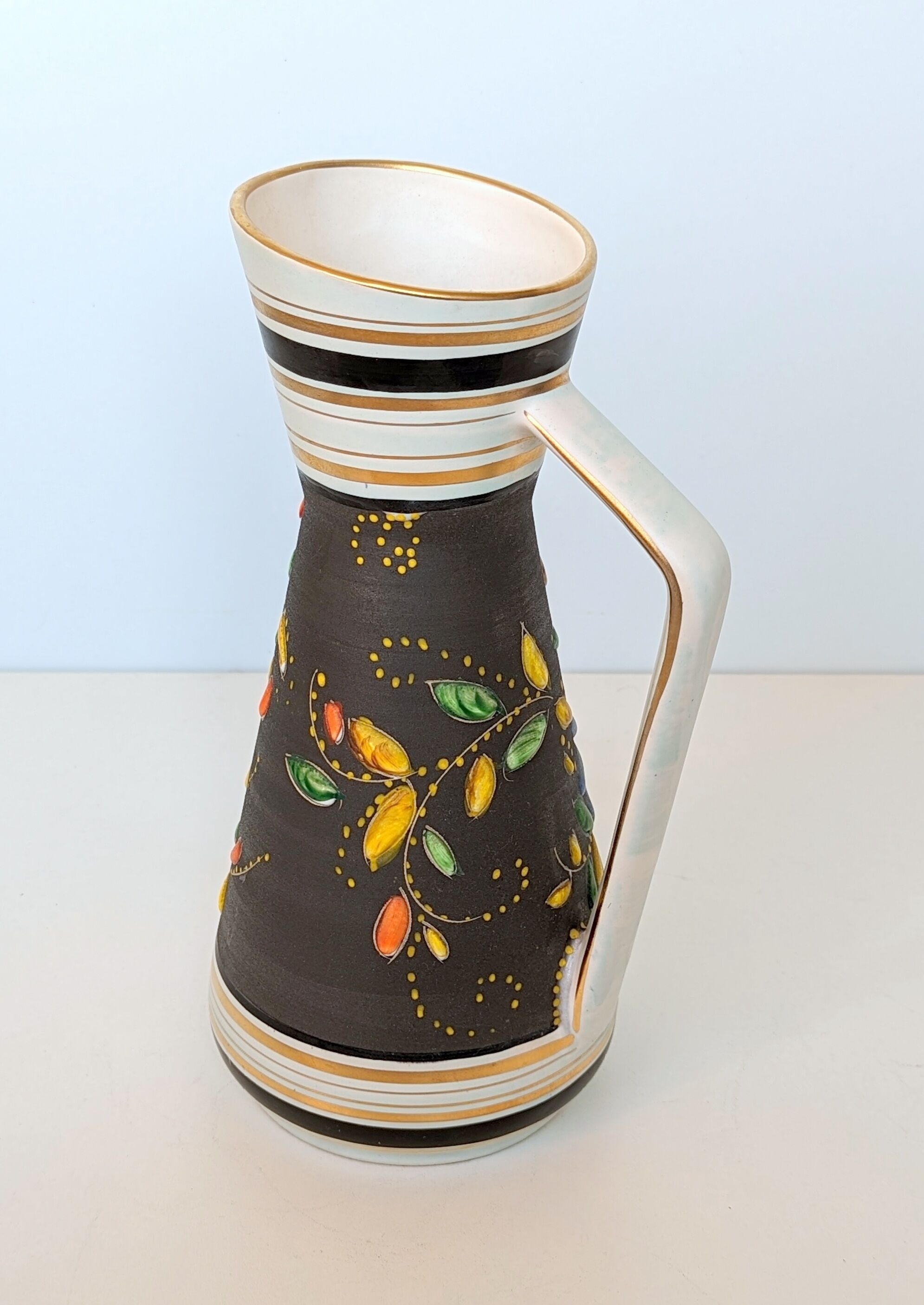 Vintage Henri Bequet Quaregnon hand painted ceramic vase (Belgium pottery 1960)