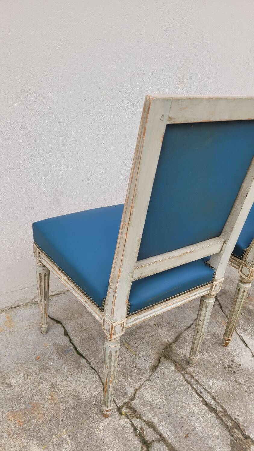 Pair of antique Louis XVI style chairs with patina