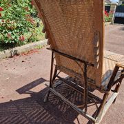 Rattan/wicker and wood chaise longue - 1940s/50s
