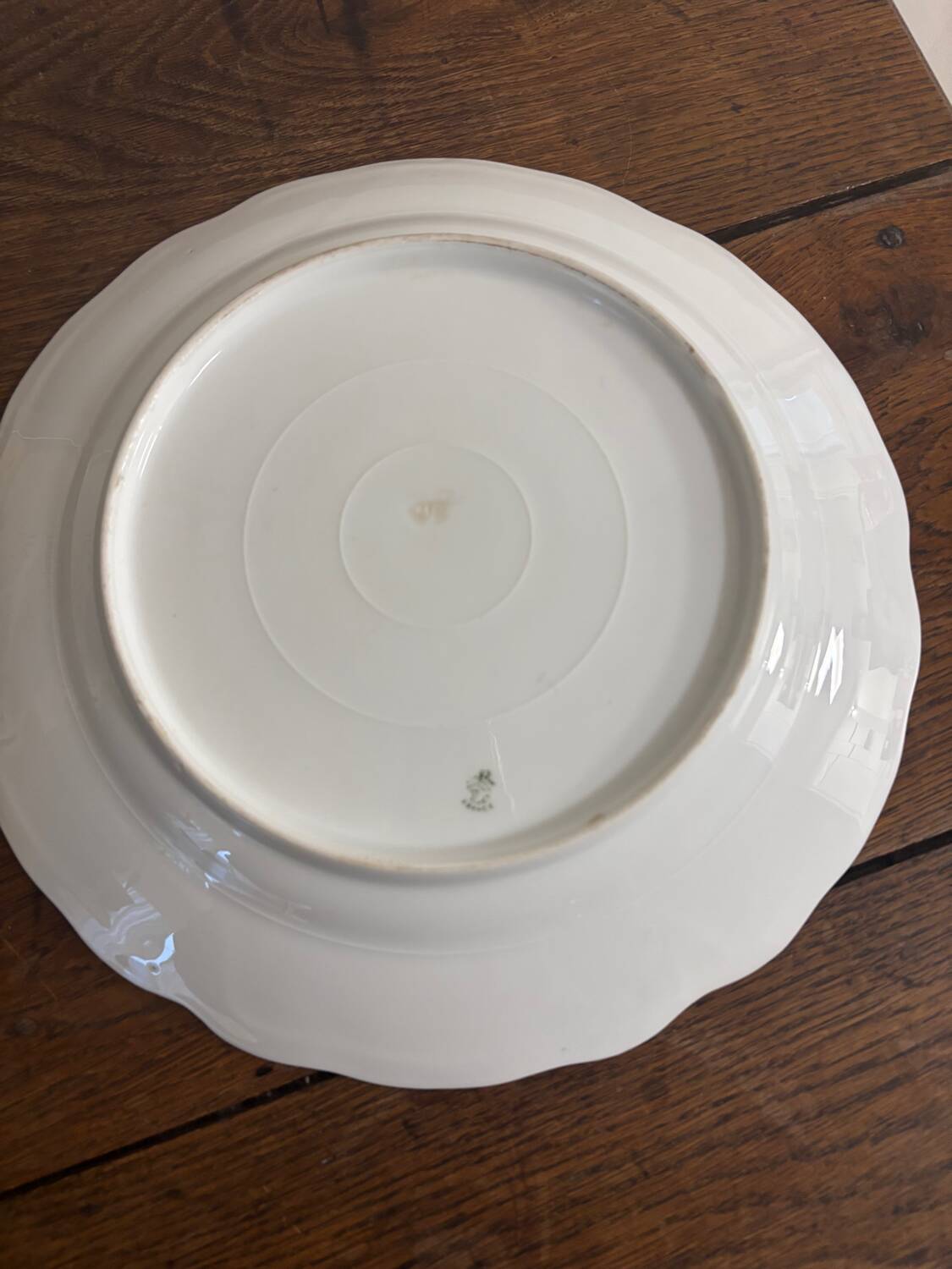 Vintage round green Limoges porcelain serving platter with gold trim
