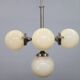 Czechoslovak Art Deco nickel chandelier with five opaline glass globes