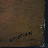 Oil on canvas by A. Gareau 1959 still life with ceramics