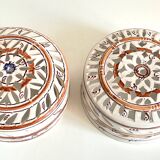 Handmade terracotta wall lamp with blue enamelled center