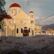 Oil on canvas depicting the Orthodox church of Sitia in Crete.