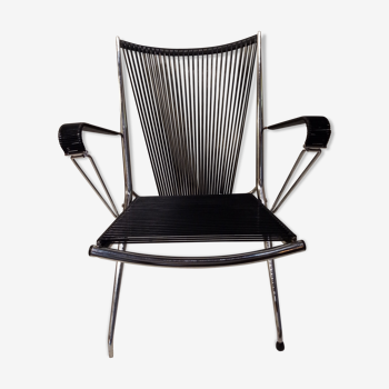 Fauteuil pliant noir adulte scoubidou années 70 André Monpoix