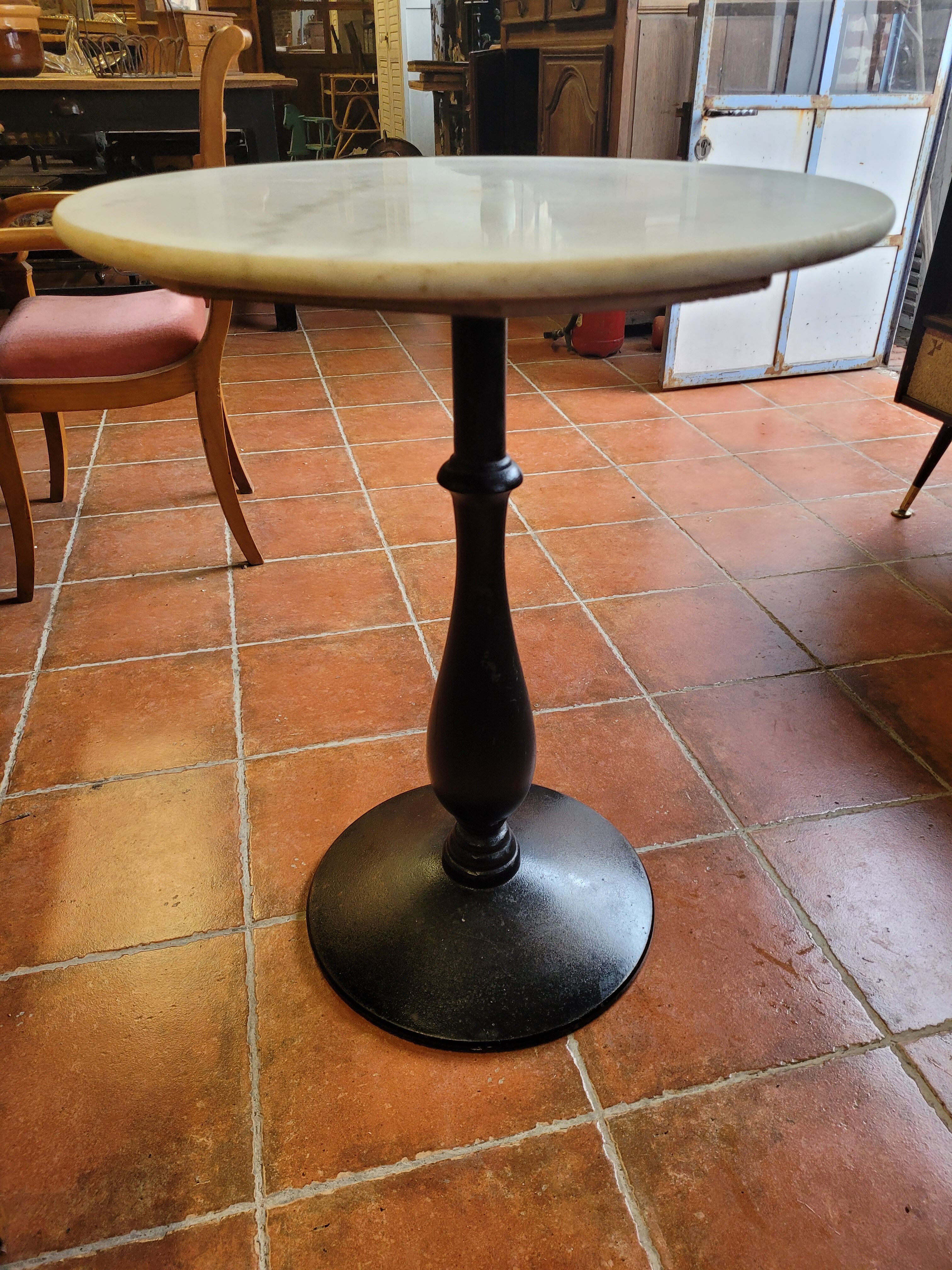 Bistro table base cast iron marble top
