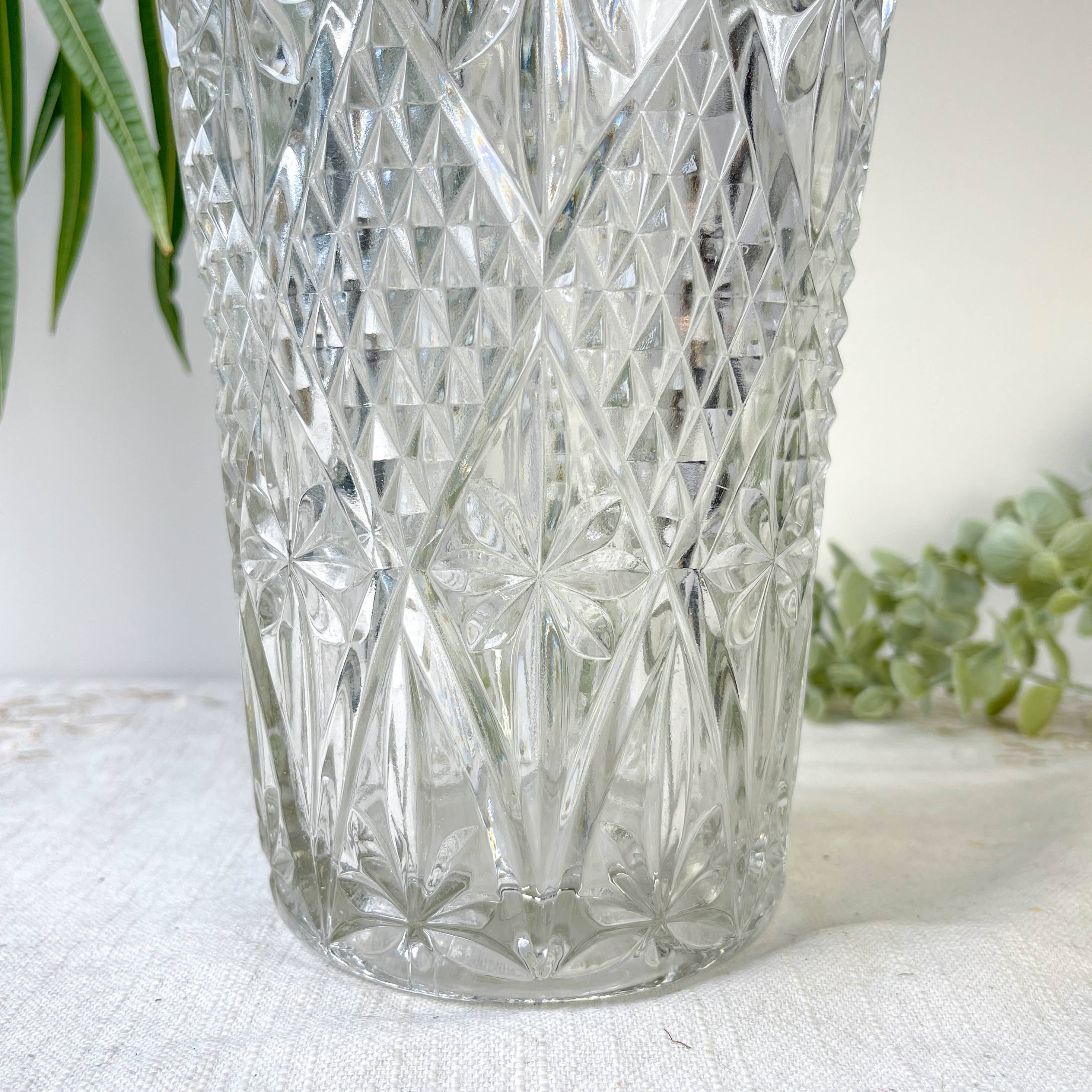 Vintage glass vase with geometric pattern