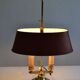 hot water bottle lamp with 2 bronze lights and burgundy sheet metal lampshade