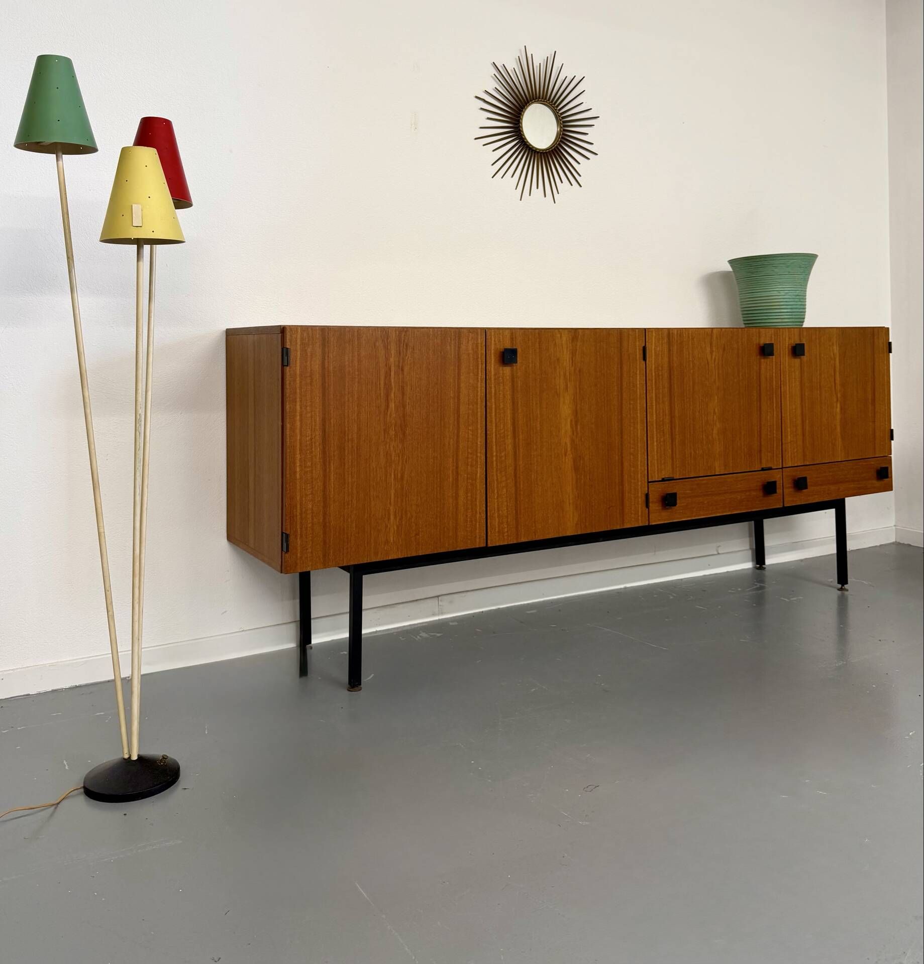 Vintage teak enfilade attributed to Gérard Guermonprez, 1960s design.
