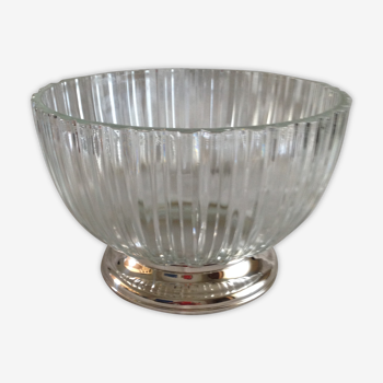 silver metal stand glass bowl