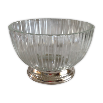 silver metal stand glass bowl