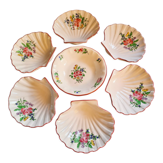 Lot de 6 coquilles saint Jacques faience KG de Lunéville modèle Réverbère rose