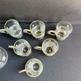 Liquor service Art Nouveau 1/2 Enamelled colored crystal with silver metal frame
