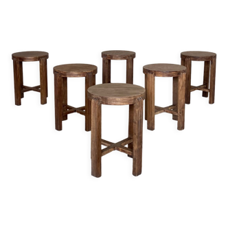 Set of 6 wooden stools