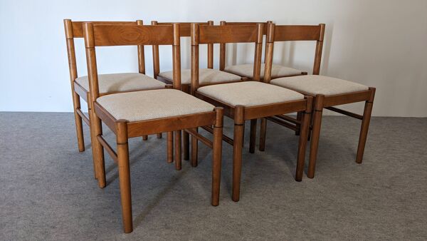 Série de 6 chaises brutalistes en hêtre, France vers 1970