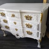Commode blanche et dorée patinée