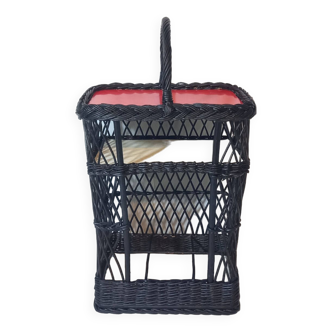 Mini bar or portable bottle holder in black rattan