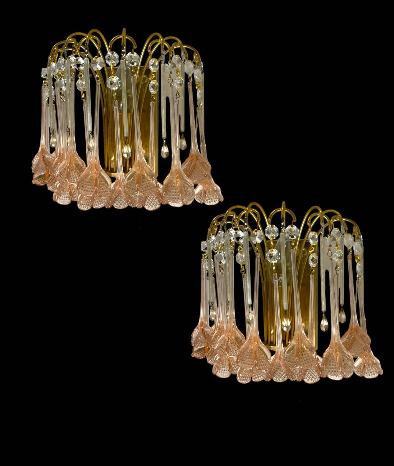 Pink Murano Glass Flower Sconces 1970’s