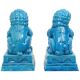 Large Temple Lion Statues Foo Dogs Blue Porcelain 25cm