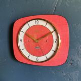 Vintage formica clock rectangular silent wall clock "Odo red"