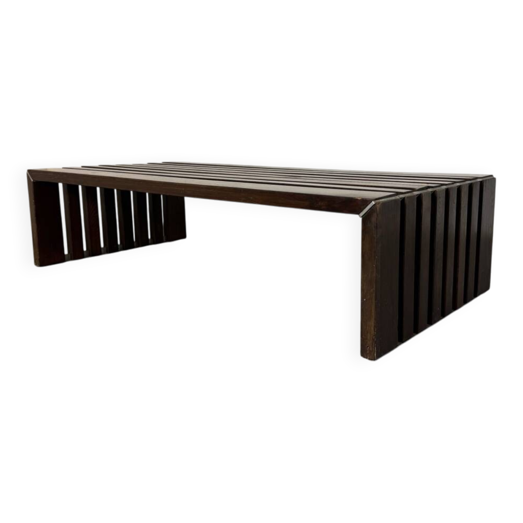 Mid Century Modernist wood and metal Slatted Bench Coffee Table