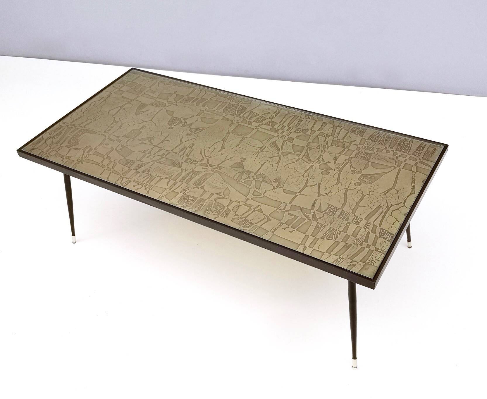 Rectangular Golden Brass and Black Varnished Metal Coffee Table by G.Urs