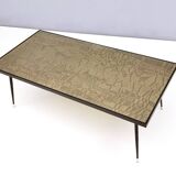 Rectangular Golden Brass and Black Varnished Metal Coffee Table by G.Urs