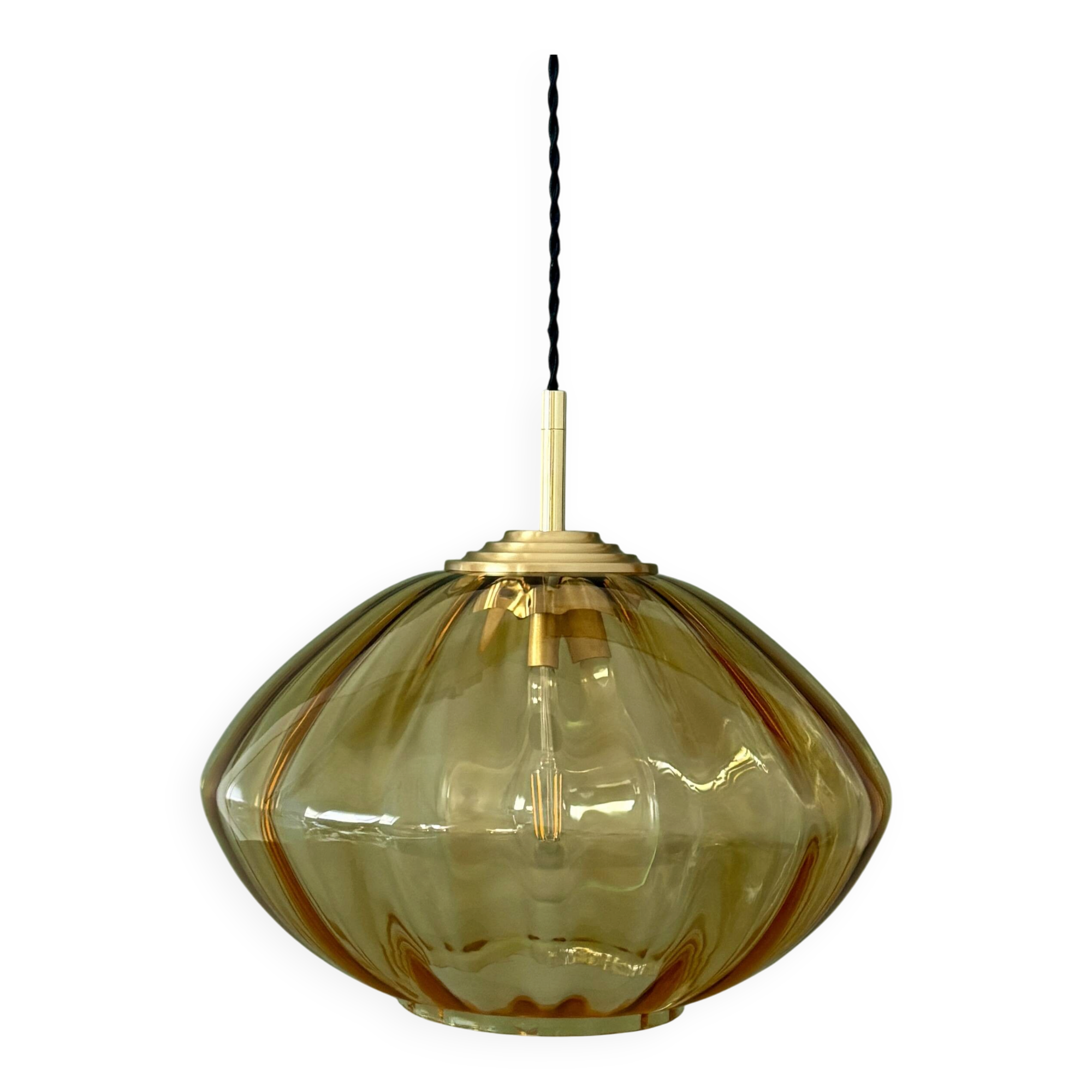 Suspension globe vintage XL en verre ambré