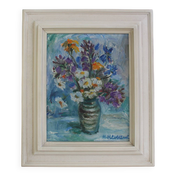 Hand Painted Painting, Oil on Canvas, Signed, Czechoslovakia, 1963