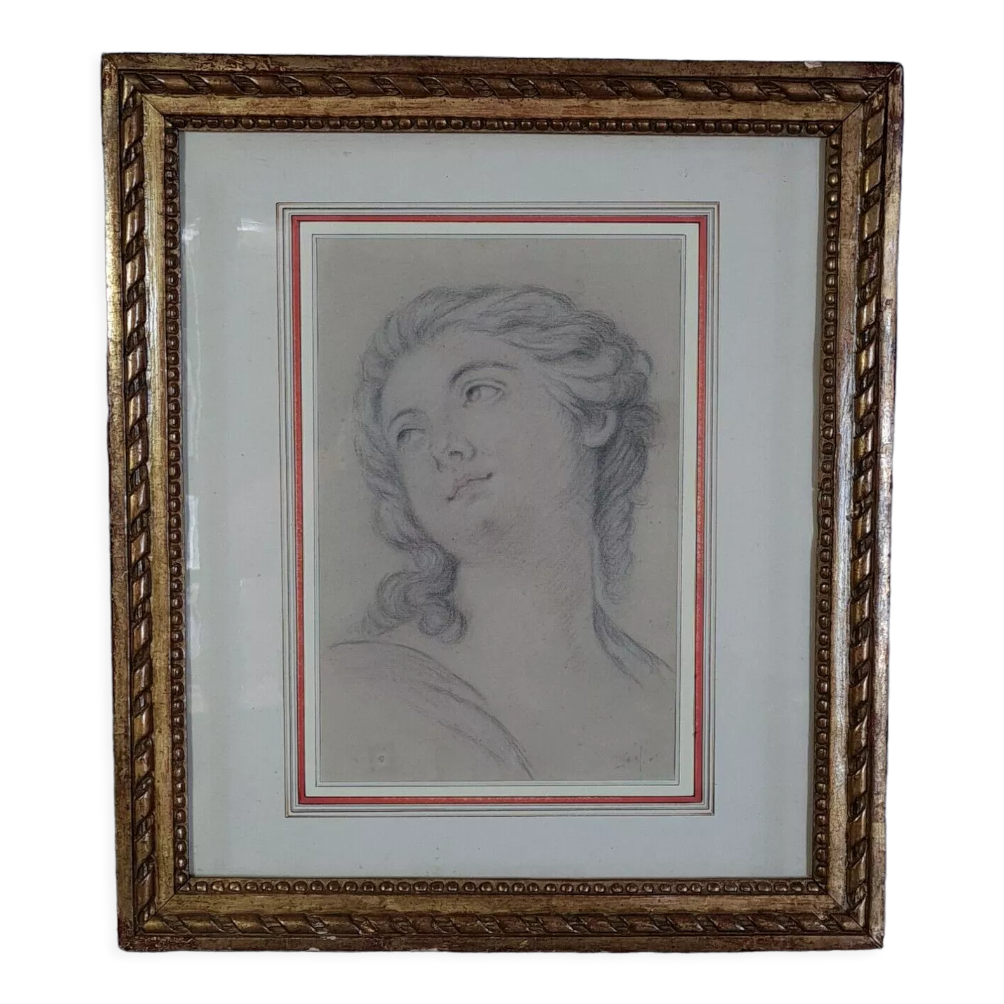 Portrait of a romantic young woman drawing signed circa 1900 47x42 cm SB